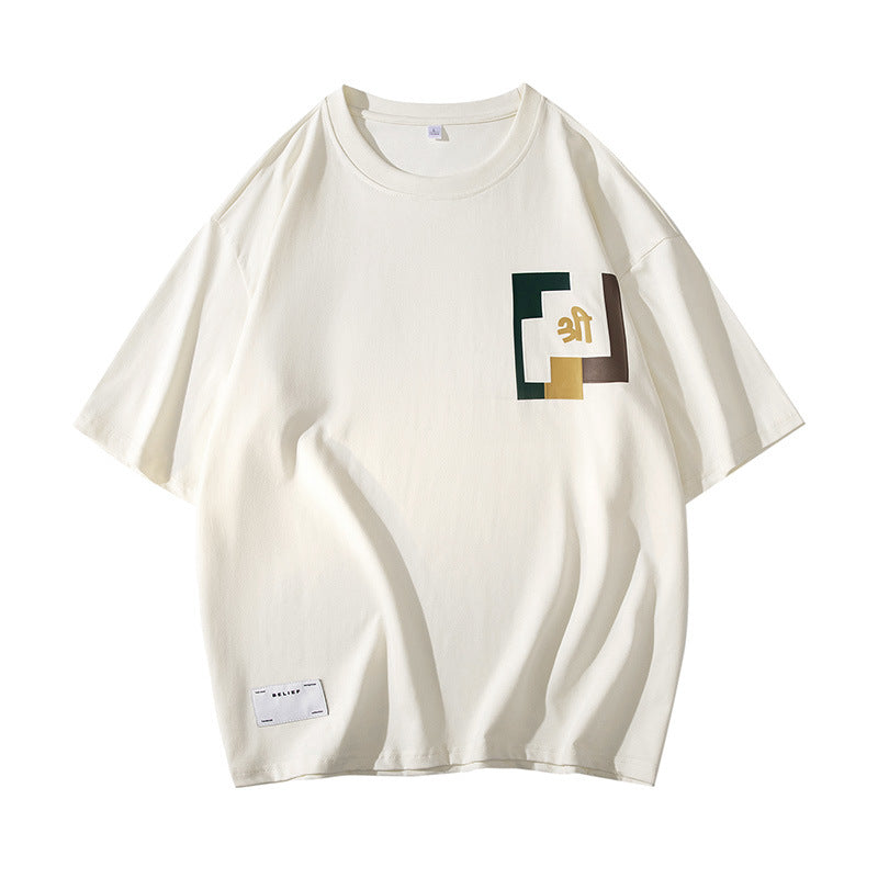 Japanese trendy brand letter printing casual bottoming shirt all-match 2023 new summer round neck short-sleeved men's T-shirt 