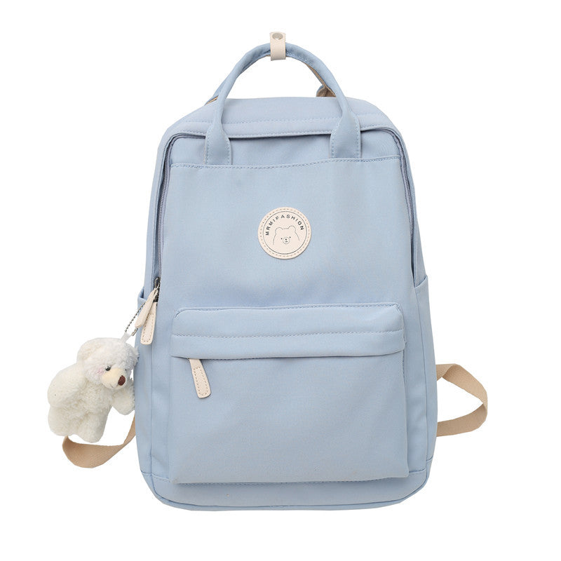 Japanese ins girl backpack Korean version junior high school student school bag female trendy large capacity solid color nylon handbag 