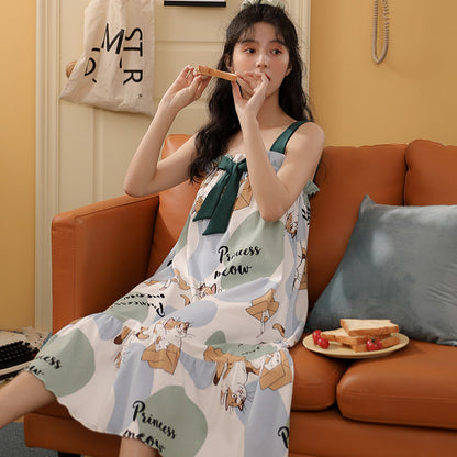 Summer cool suspender nightdress cute and sweet mid-length style with chest pad princess style students can wear home clothes