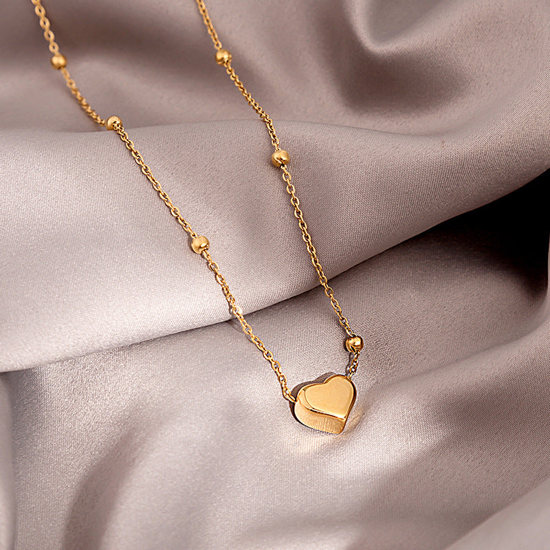 Douyin Explosive Titanium Steel Necklace Light Luxury Micro-inlaid Longevity Lock Maple Leaf Jade Gourd Turnable Windmill Pendant Clavicle Chain 