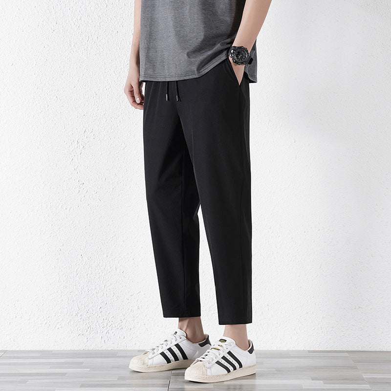 Enbu summer new Korean version of ice silk loose flat feet solid color casual pants trendy couple net red same style thin pants 