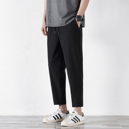 Enbu summer new Korean version of ice silk loose flat feet solid color casual pants trendy couple net red same style thin pants 