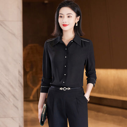 2023秋季新款衬衫女长袖雪纺衫时尚设计感职业衬衣洋气显瘦上衣