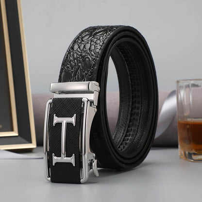 Belt men's genuine leather automatic buckle crocodile pattern business leisure belt men's young and middle-aged trendy trousers spot wholesale 