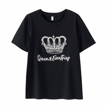 Large size women's summer new loose casual heavy industry ironing diamond printing round neck slightly fat and thin T-shirt top 18125 