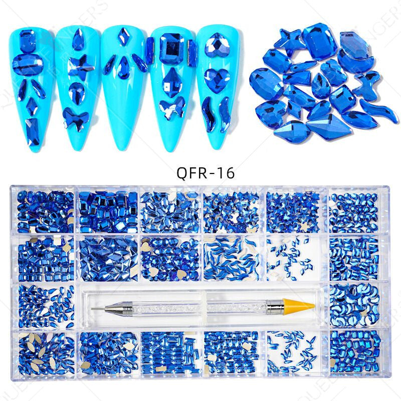 Nail Art Diamond Jewelry 21 Grids Flat Bottom Special Shaped Diamond Size Mixed Nail Art Diamond Special Shaped Glass Diamond DIY Accessories Set 