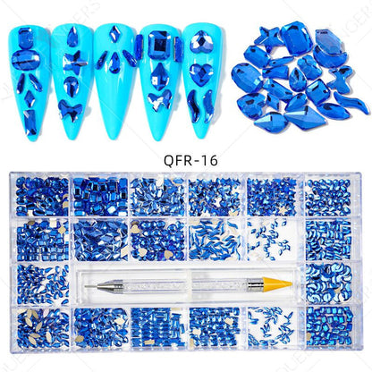 Nail Art Diamond Jewelry 21 Grids Flat Bottom Special Shaped Diamond Size Mixed Nail Art Diamond Special Shaped Glass Diamond DIY Accessories Set 
