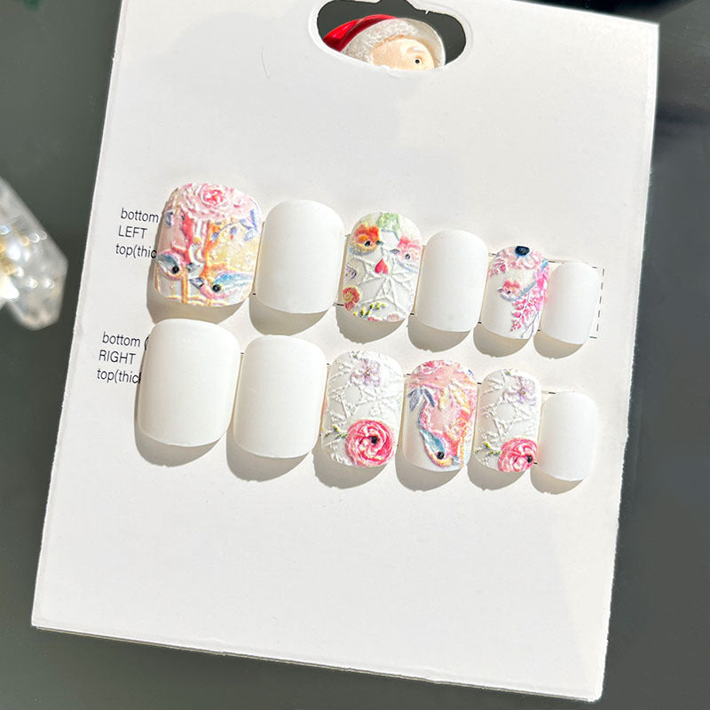Wearable manicure finished nail patches for adults short bridal style embossed nude color 2023 new nail patches 
