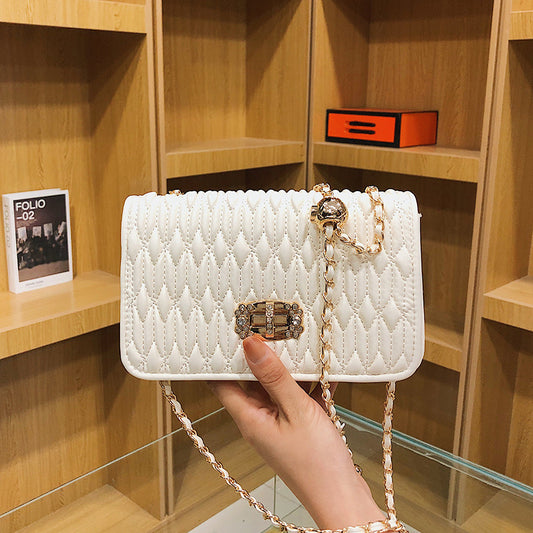 French bag 2023 Korean style pleated women's bag popular new fashion chain bag embroidery rhinestone small square bag