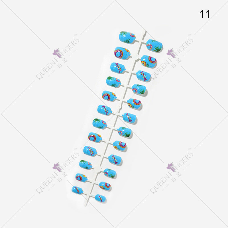 Fingernail Manicure Summer Fruit Series Children's Fake Nails 24 Pieces Strip Cartoon Full Sticker Removable Nail Art Pieces