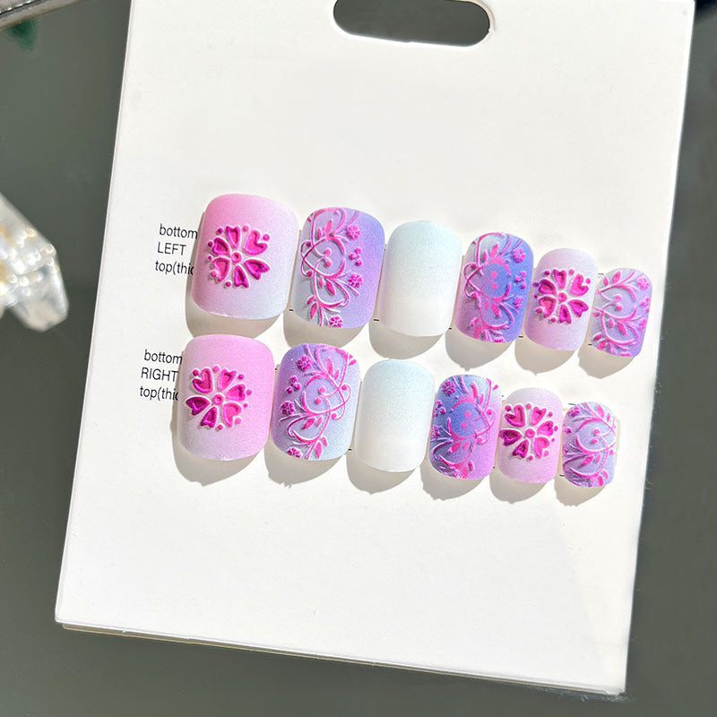Wearable manicure finished nail patches for adults short bridal style embossed nude color 2023 new nail patches 