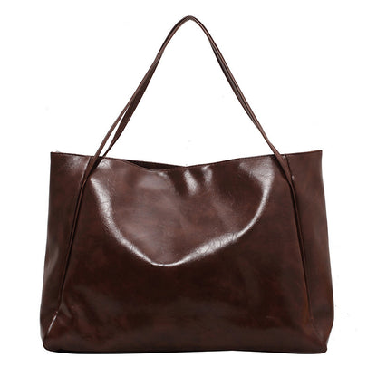 Tote bag women's bag 2021 new autumn and winter Japanese and Korean large-capacity soft leather shoulder bag retro casual portable bucket bag 