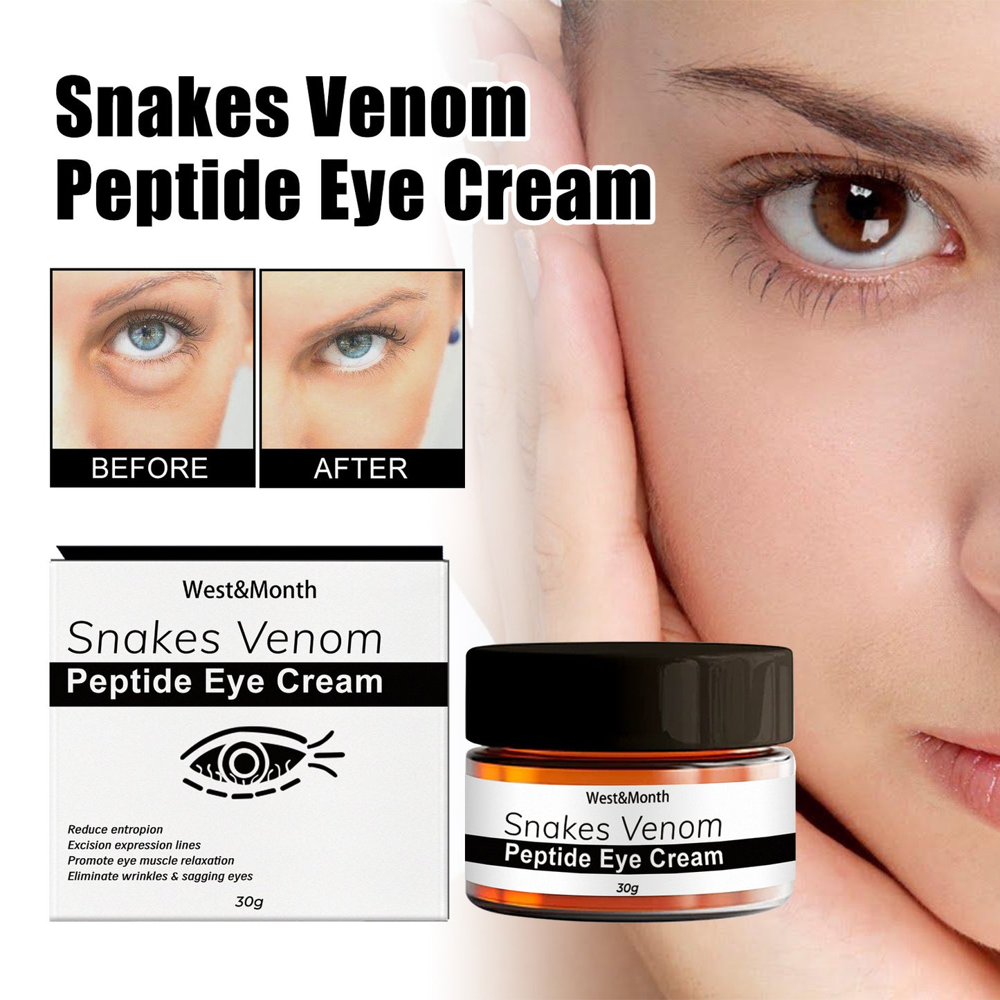 West&amp;Month Snake Venom Peptide Eye Cream fades eye bags and dark circles and tightens eye skin, hydrating anti-wrinkle eye cream 