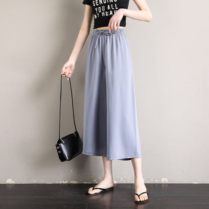 2022 summer new slimming high waist straight tube drape wide-leg pants women's fashion casual chiffon pants capri pants thin 