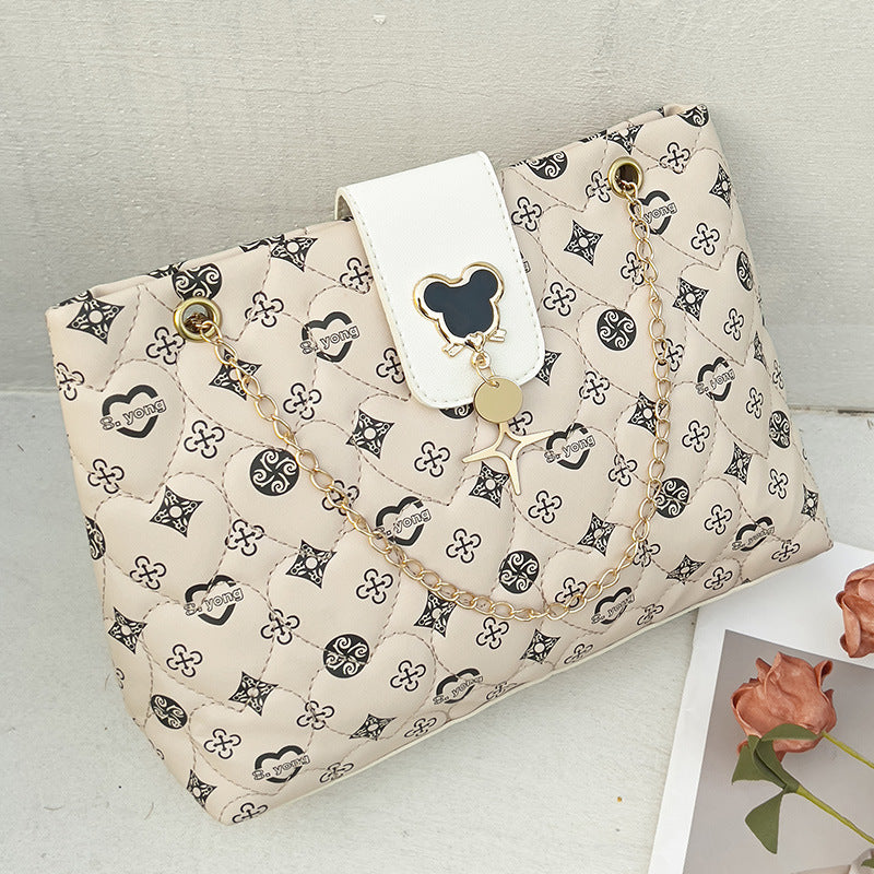 绣花托特包ladies bag2023新款女包菱格链条斜挎包韩版印花单肩包