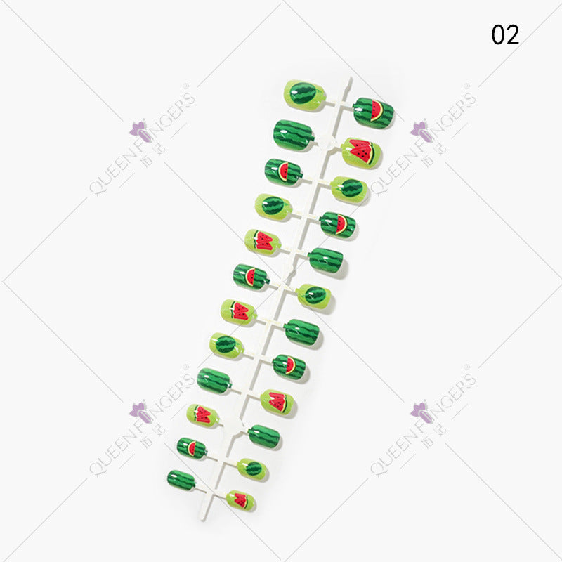Fingernail Manicure Summer Fruit Series Children's Fake Nails 24 Pieces Strip Cartoon Full Sticker Removable Nail Art Pieces