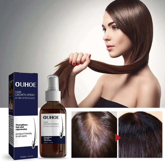 OUHOE Hair Grow Spray သည် ဦးရေပြားကို အစိုဓာတ်ထိန်းပေးကာ ပျက်စီးနေသောဆံသားများကို သန်စွမ်းစေကာ ဆံသားကို သန်စွမ်းစေကာ ဆံသားကို သန်စွမ်းစေကာ ဆံသားကြီးထွားမှုကို အာဟာရဖြစ်စေသောဖြန်းဆေးဖြစ်သည်။ 
