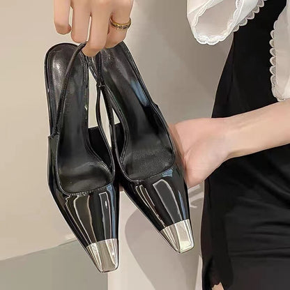 朴彩英同款heels欧美黑色方头包头一字带ys高跟鞋细跟 凉鞋女性感