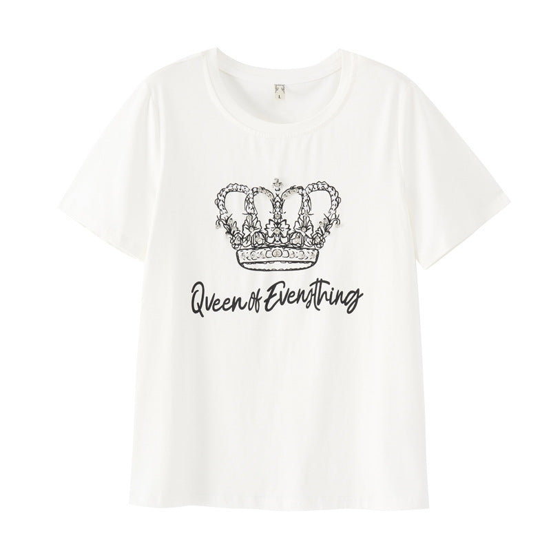 Large size women's summer new loose casual heavy industry ironing diamond printing round neck slightly fat and thin T-shirt top 18125 