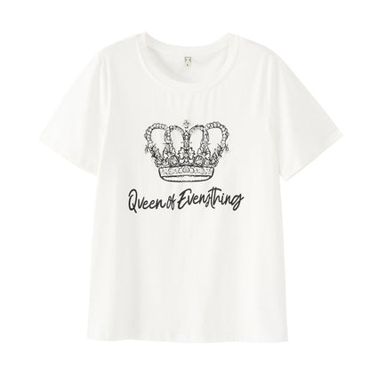 Large size women's summer new loose casual heavy industry ironing diamond printing round neck slightly fat and thin T-shirt top 18125 