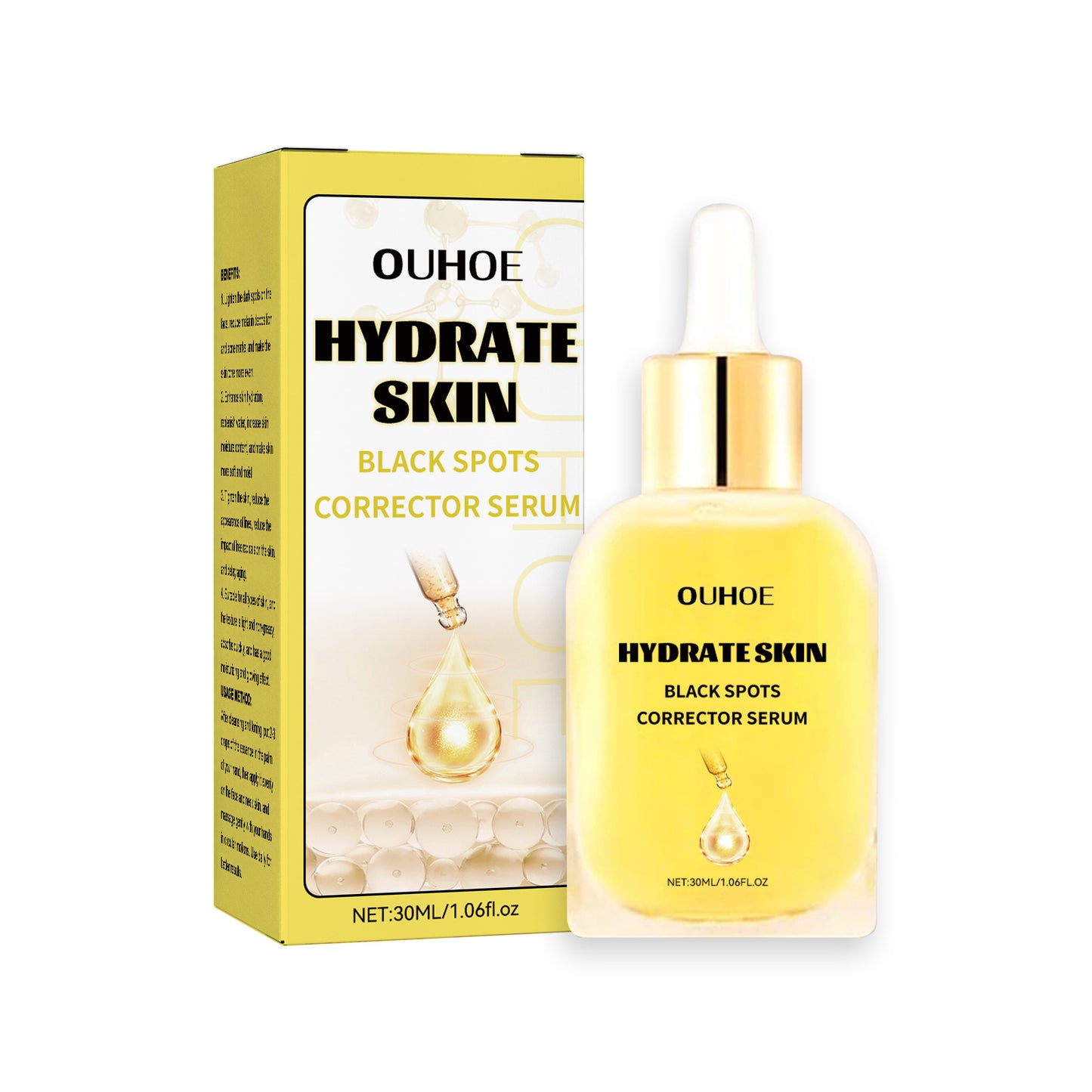 OUHOE black spot correction essence သည် မျက်နှာအစက်အပြောက်များကို ပျောက်ကင်းစေပြီး အသားအရေကို စိုပြေစေပြီး နုပျိုတောက်ပစေကာ whitening essence ၊