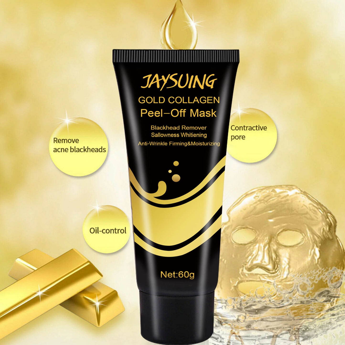 Jaysuing Gold Peel Off Mask Cream Removes Blackheads, Hydrating and Moisturizing Mask, Oil Controls, Shrinks Pores, Apply Mask 