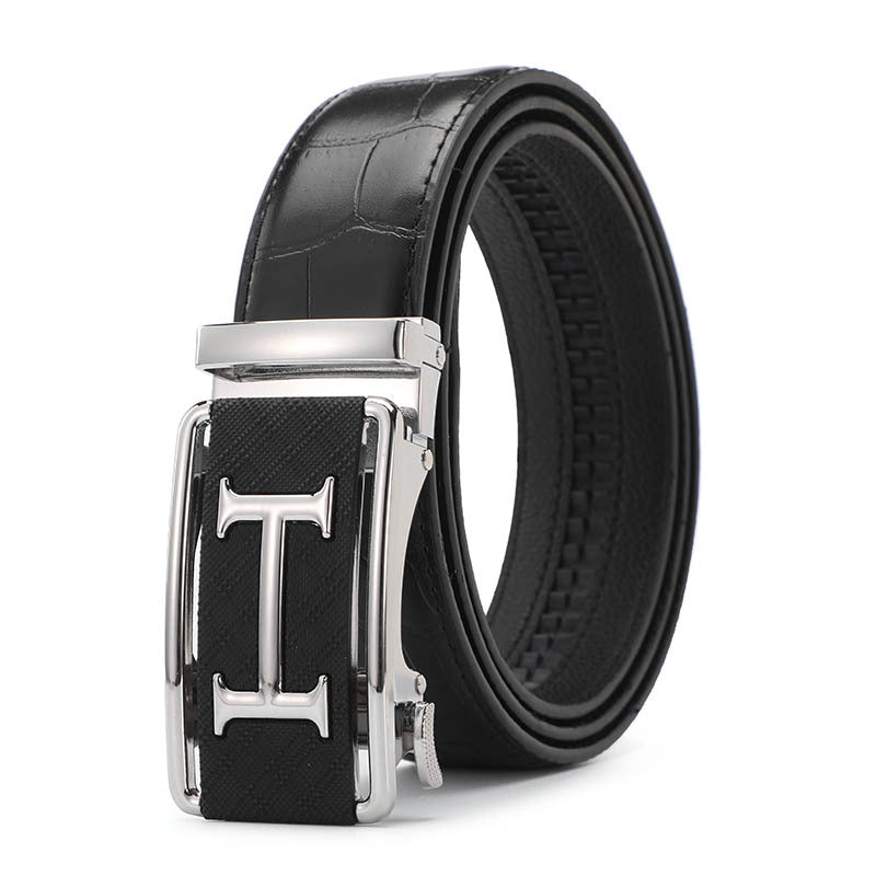 Belt men's genuine leather automatic buckle crocodile pattern business leisure belt men's young and middle-aged trendy trousers spot wholesale 