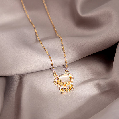 Douyin Explosive Titanium Steel Necklace Light Luxury Micro-inlaid Longevity Lock Maple Leaf Jade Gourd Turnable Windmill Pendant Clavicle Chain 