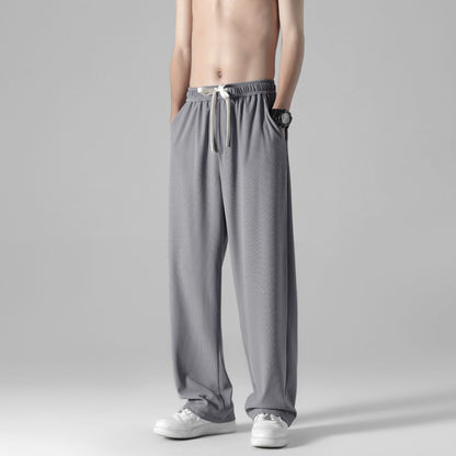 Summer new men's Korean version of ice silk ultra-thin breathable casual pants tide couple net red same style solid color straight pants 