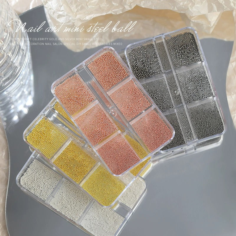 Nail Art Accessories Internet Celebrity 2023 New Mixed Pearl Flowers Flat Bottom Diamond Steel Beads Gold Foil as Nail Decorations 