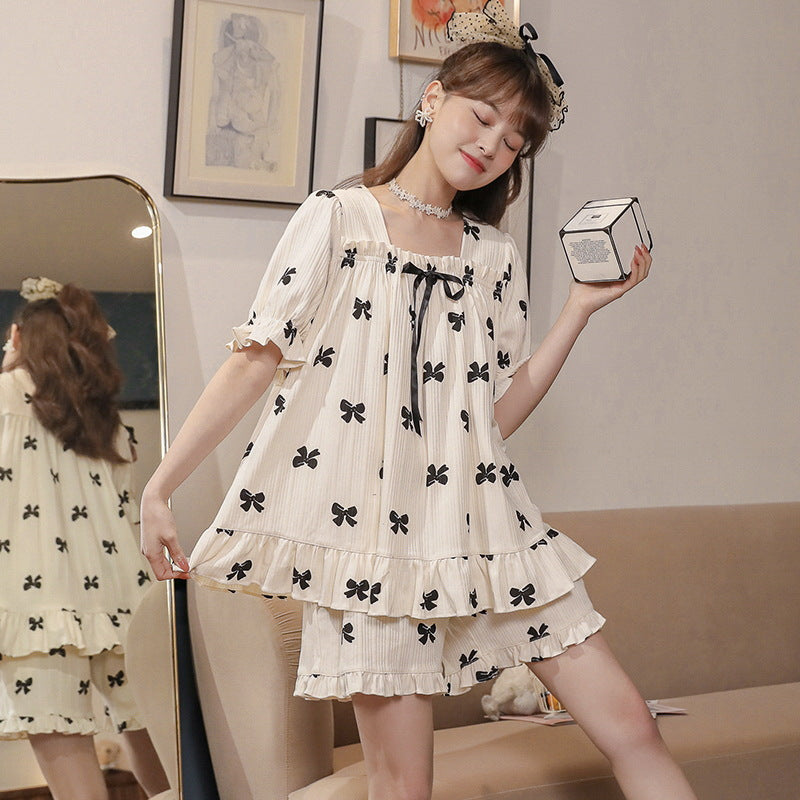 Strict selection of summer pajamas female fairy princess style cotton casual short-sleeved shorts sweet student home service suit female