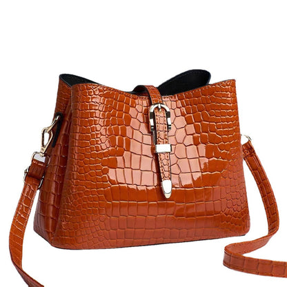 Factory bag 2022 new women's bag European and American cross-border trend texture bright leather stone pattern one-shoulder cross-body bucket bag 