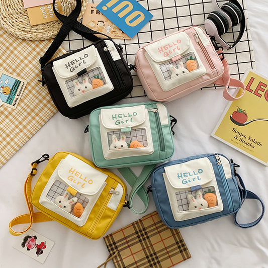 Canvas bag women's crossbody small bag ins style Japanese fresh style primary and secondary school students cute shoulder bag transparent jelly bag