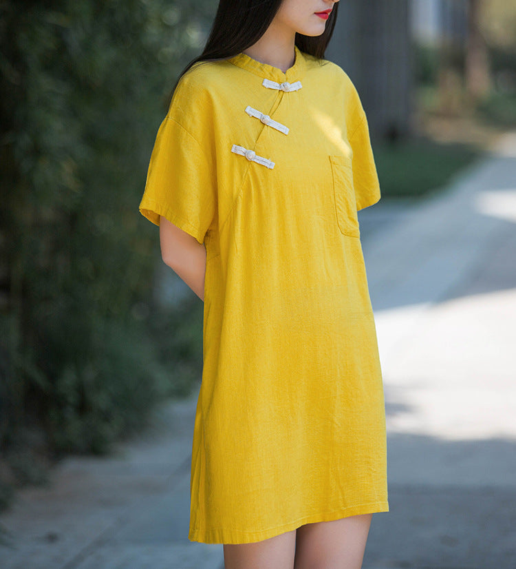 2023 improved version of cheongsam young style large size fat mm Republic of China retro Chinese style girls daily buckle dress 