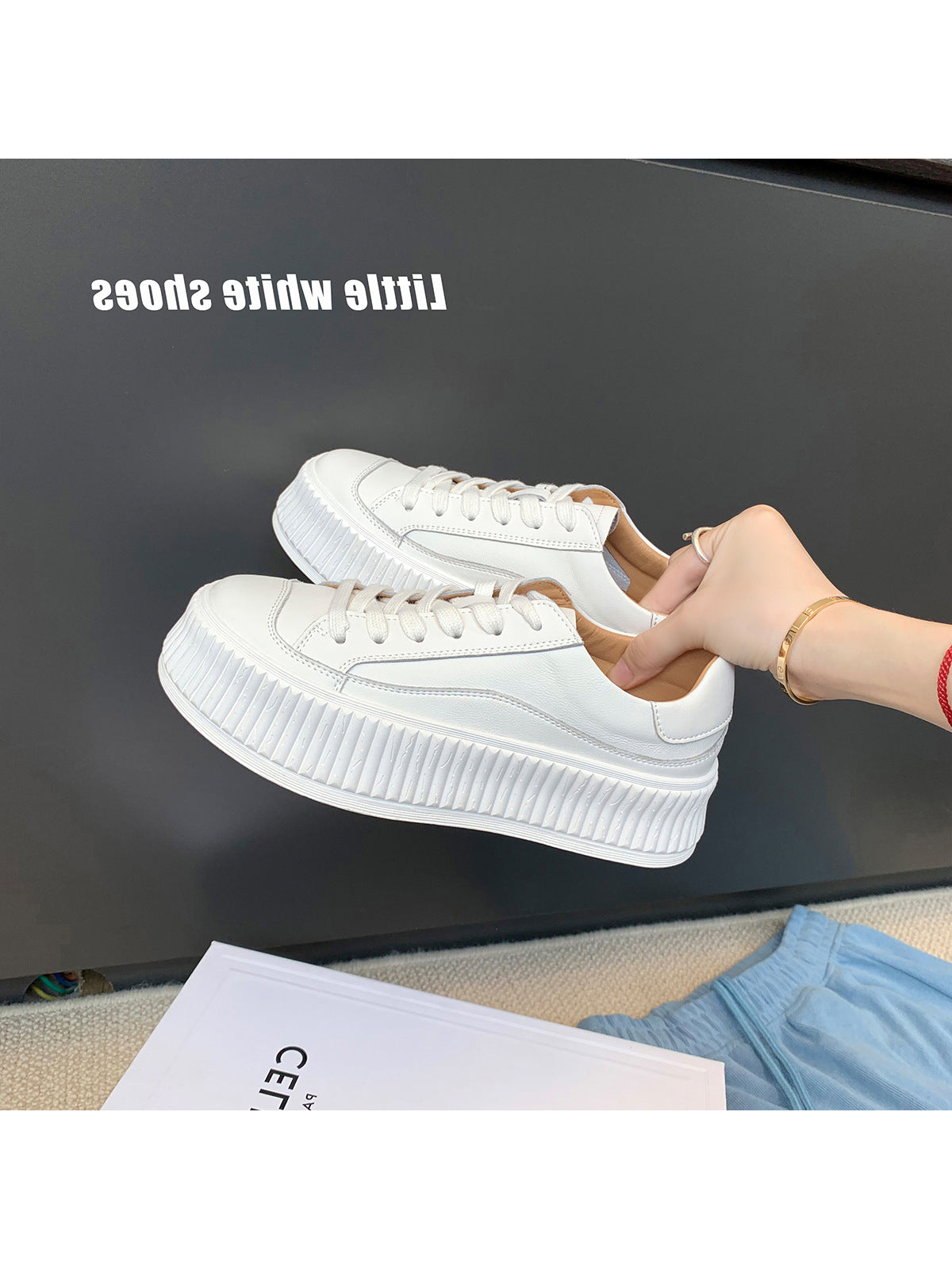 葡萄妈Studiolee 春夏季小个子百搭运动厚底真皮休闲饼干小白鞋女