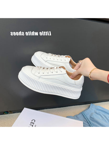 葡萄妈Studiolee 春夏季小个子百搭运动厚底真皮休闲饼干小白鞋女