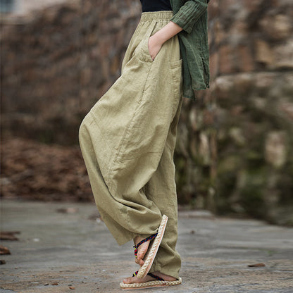 Stir-fried ramie sand to make old hanging loose bloomers 23 summer cotton and linen women's new product meditation meditation Tai Chi pants trousers 