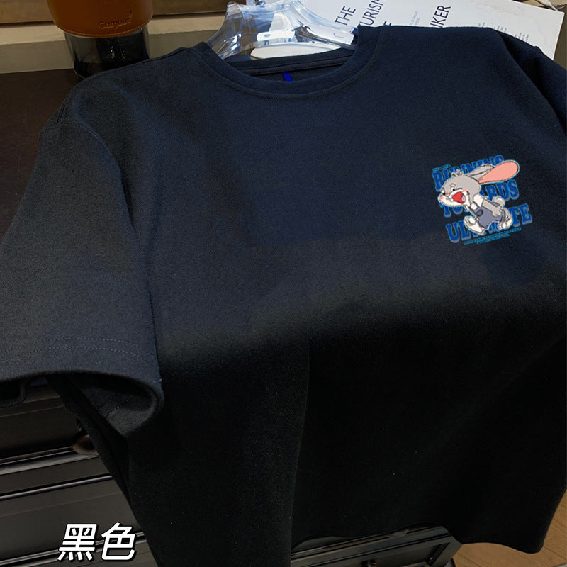 重磅纯棉美式复古短袖t恤男夏季潮牌潮流白色印花打底衫大码体恤