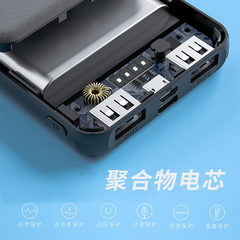10000mAh 5V2A အိပ်မပျော်သော မိုဘိုင်းပါဝါထောက်ပံ့မှု အလှဆင် LED မီးကြိုး 3A မြင့်မားသော လက်ရှိ ဆက်တိုက်ပါဝါအားသွင်းခြင်း ရတနာ 