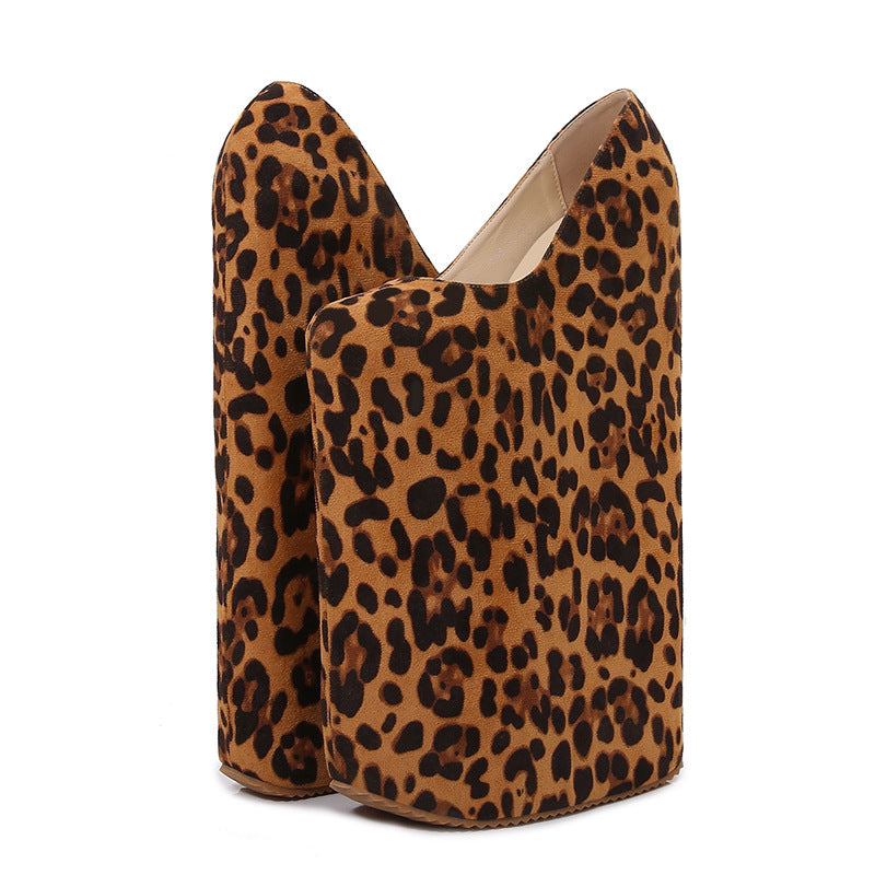Geisha Oiran performing cross-dressing male Amazon fashion ladies wedge with large size high heels leopard suede waterproof platform 
