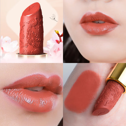 Douyin carved lipstick Chinese style semi-matte lipstick long-lasting moisturizing no-makeup cinnamon milk tea for girlfriend 