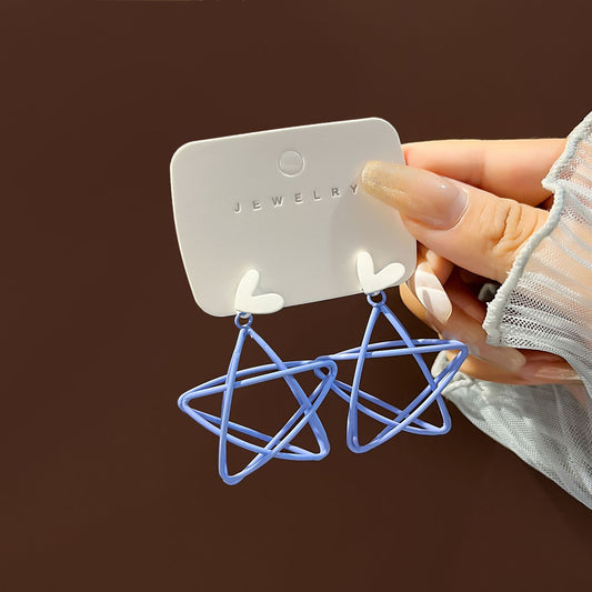 Internet celebrity personalized silver needle earrings creative micro-inlaid diamond retro butterfly hollow blue five-pointed star earrings earrings 