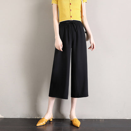 2022 summer new slimming high waist straight tube drape wide-leg pants women's fashion casual chiffon pants capri pants thin 