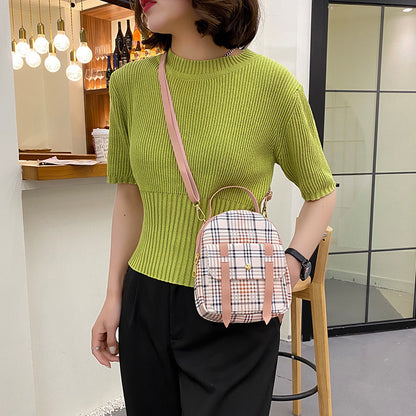 女包量大包邮2021夏韩版印花格子撞色双杠前袋手提小背包一件代发