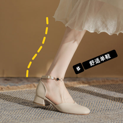 Women's 2024 summer new style all-match fairy style pearl French style mid-heel thick-heeled Mary Jane shoes 
