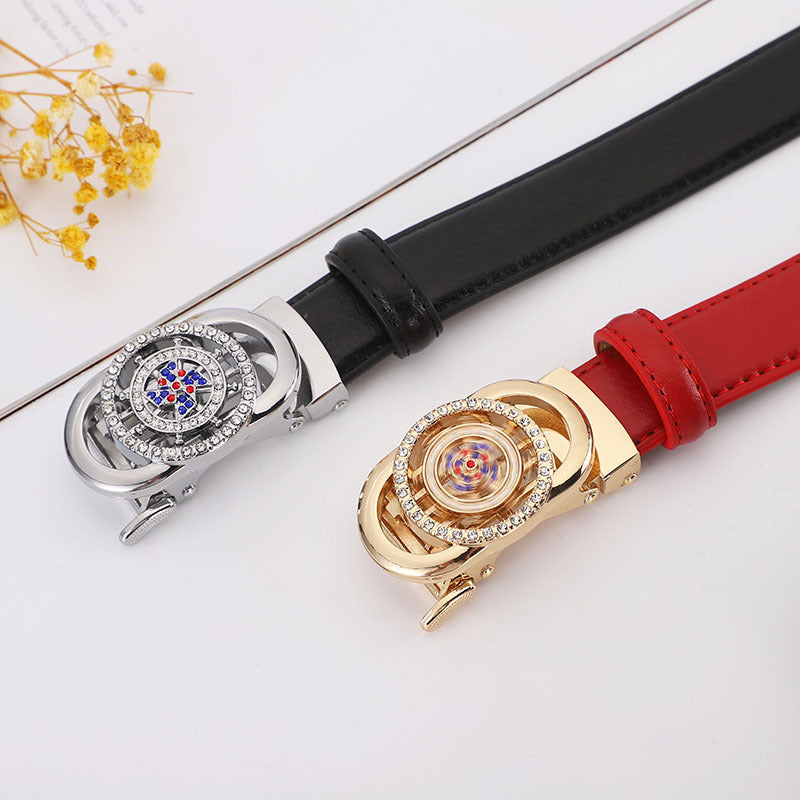 Women's leather belt automatic buckle time to run Korean version sweet all-match belt female 2.4cm wide spot wholesale 