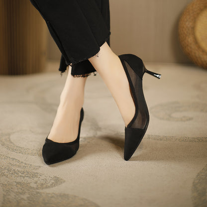 100-2 breathable mesh lace slip-on shoes European and American pointed toe fashion women's shoes simple Baotou high heels 