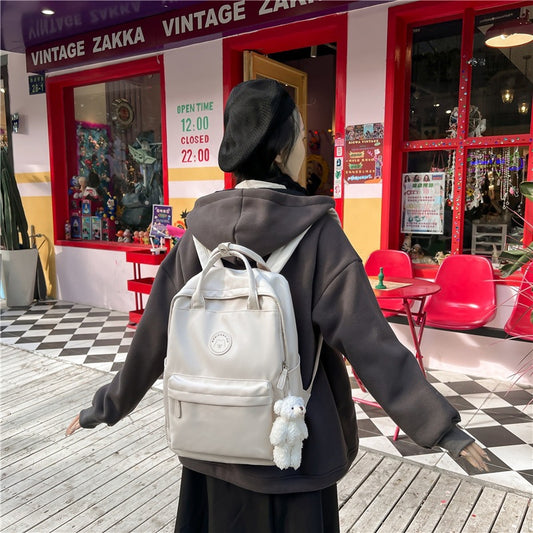Japanese ins girl backpack Korean version junior high school student school bag female trendy large capacity solid color nylon handbag 