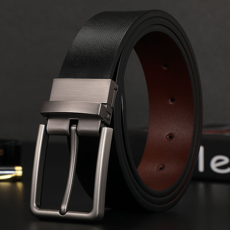 Belt men's leather pin buckle double-sided cowhide belt for young men business jeans belt trendy youth 