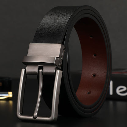 Belt men's leather pin buckle double-sided cowhide belt for young men business jeans belt trendy youth 